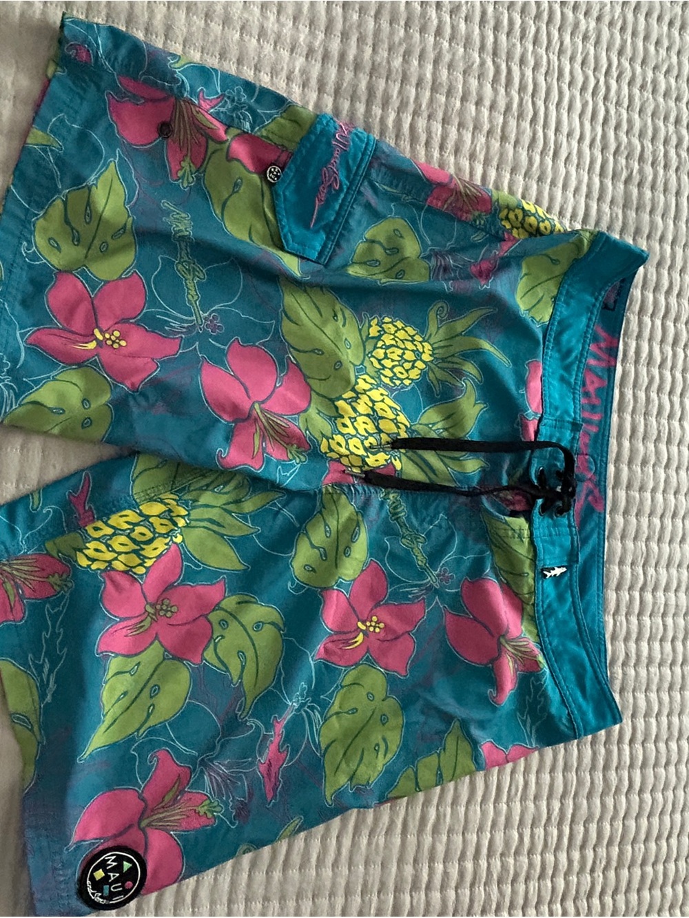 Maui and Sons Teal Floral & Pink Pineapple Men's Swim Trunks